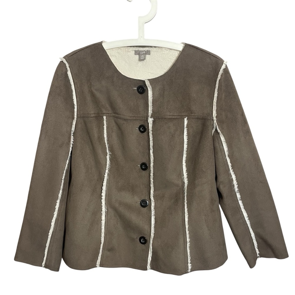 J.Jill Faux Suede Button Jacket with sherpa lining
